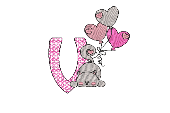 Letter V Cat Sketch: Sweet Hand-Drawn Alphabet Embroidery